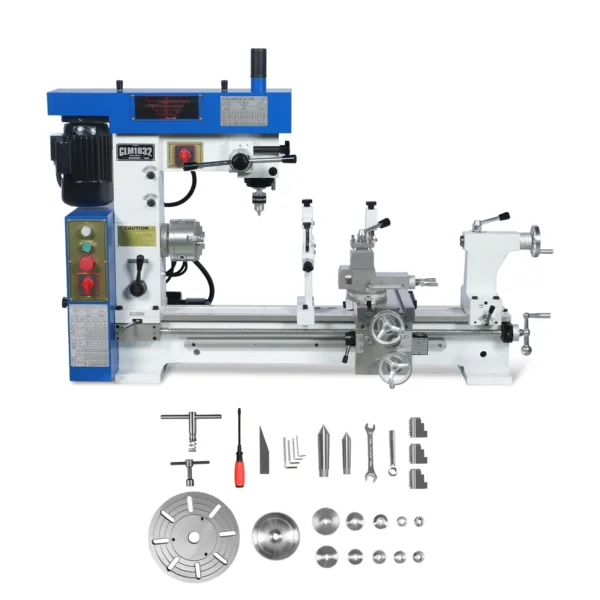 1 HP 16''x32'' Multi-Function Metal Lathe Milling Machine Head for Metalworking – Lathe, Drilling, and Milling Operations with Powerful Motor,...