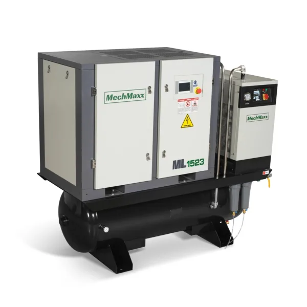 15HP Combined Rotary Screw Air Compressor with Dryer & 105-Gal ASME Tank | 45 CFM, 116 PSI, 230V 3-Phase – Industrial Grade