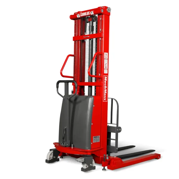 3300lbs Semi-Electric Straddle Stacker, 118" Lift, Adjustable Legs & Forks, S33-118S