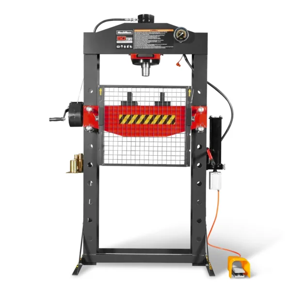 50 Ton H-Frame Air/Hydraulic Shop Press with Hand Winch & Press Pin Kit, Fully Welded Steel Frame, Safety Guard, Foot Pedal Control, HSP50